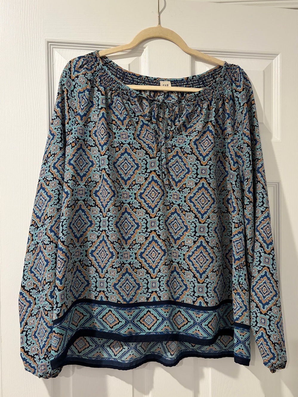 GAP Blue Multi-Geometric Smock-Tier Peasant Blouse